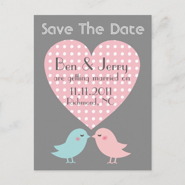 Faire-part Carte Postale Save The Date Oiseaux qui s'embrasse (Devant)