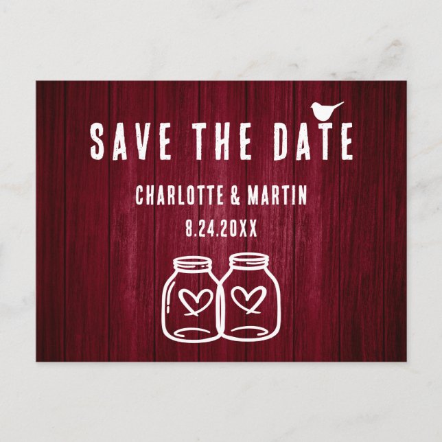 Faire-part Carte postale 'Save The Date' pour mariage rustiqu (Devant)