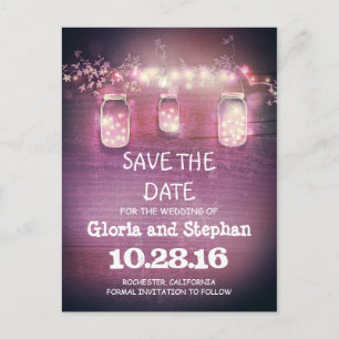 Faire-part carte postale SAVE THE DATE rustique avec lampions
