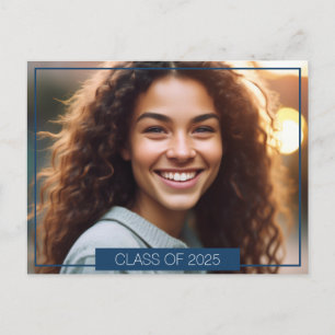 Faire-part Carte Postale Simple Blue Photo Graduation Faire-p