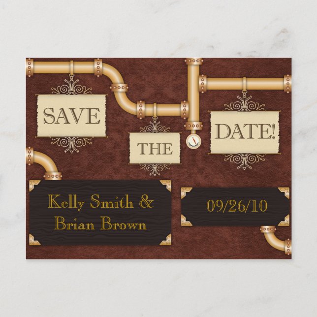 Faire-part Carte postale Steampunk Save-The-Date (Devant)