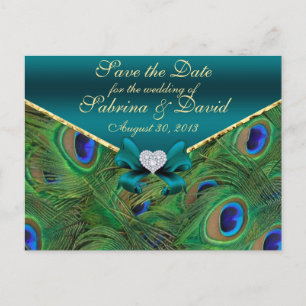 Faire-part Carte postale Teal Peacock Save the Date