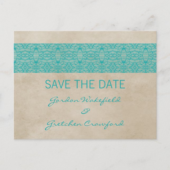 Faire-part Carte postale "Teal Rustic Lace" pour annoncer vot (Devant)