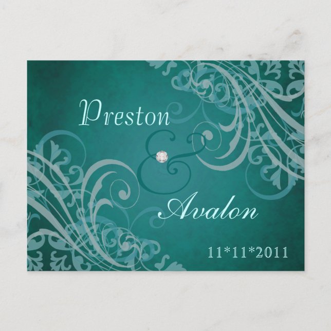 Faire-part Carte postale turquoise baroque exquise pour annon (Devant)