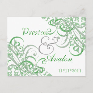 Faire-part Carte postale verte Exquisite Baroque pour annonce