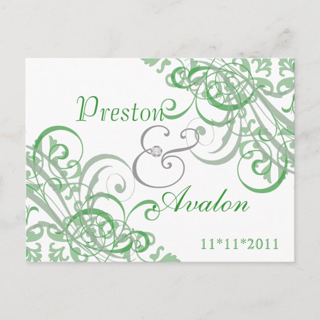 Faire-part Carte postale verte Exquisite Baroque pour annonce (Devant)
