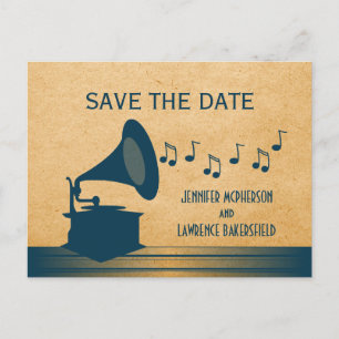 Faire-part Carte postale vintage bleue de gramophone pour ann