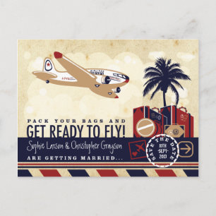 Faire-part Carte postale vintage de voyage aérien pour annonc