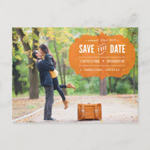 Faire-part Carte postale vintage orange Save the Date avec ph