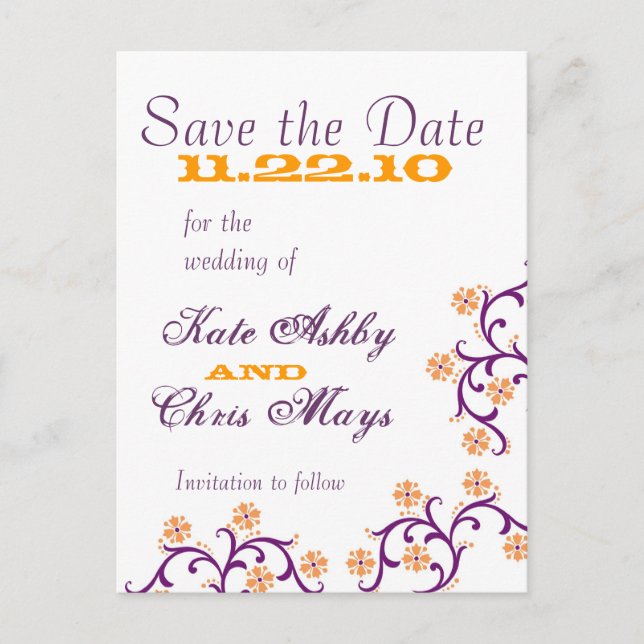Faire-part Carte postale violet-orange (Devant)