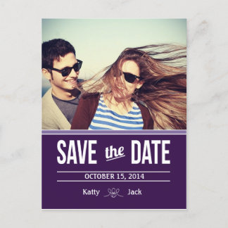 Faire-part Carte postale violette pour réserver la date