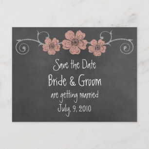Faire-part Carte postale 'Wild Peach Roses Chalkboard Save th