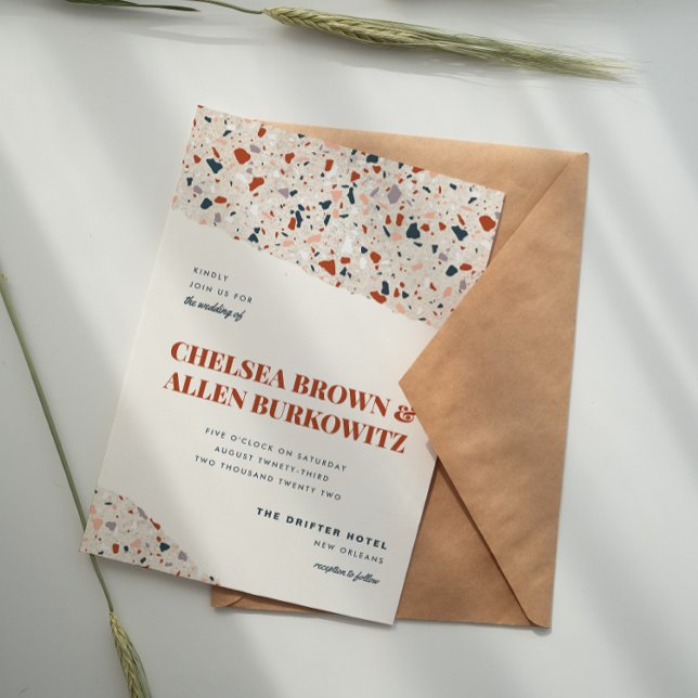 Faire-part Carton de mariage moderne en terrazzo (Créateur téléchargé)