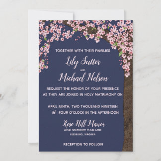 Faire-part Carton d'invitation de mariage aux fleurs de ceris