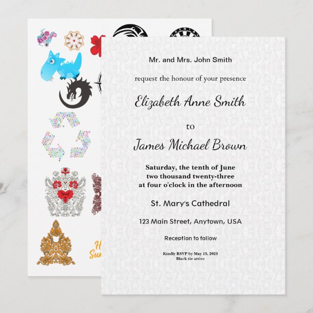 Faire-part Carton d'invitation de mariage Élégant Classique F (Devant / Derrière)