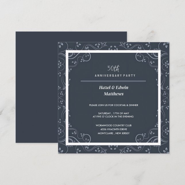 Faire-part Carton d'invitation orné pour fête d'anniversaire  (Devant / Derrière)