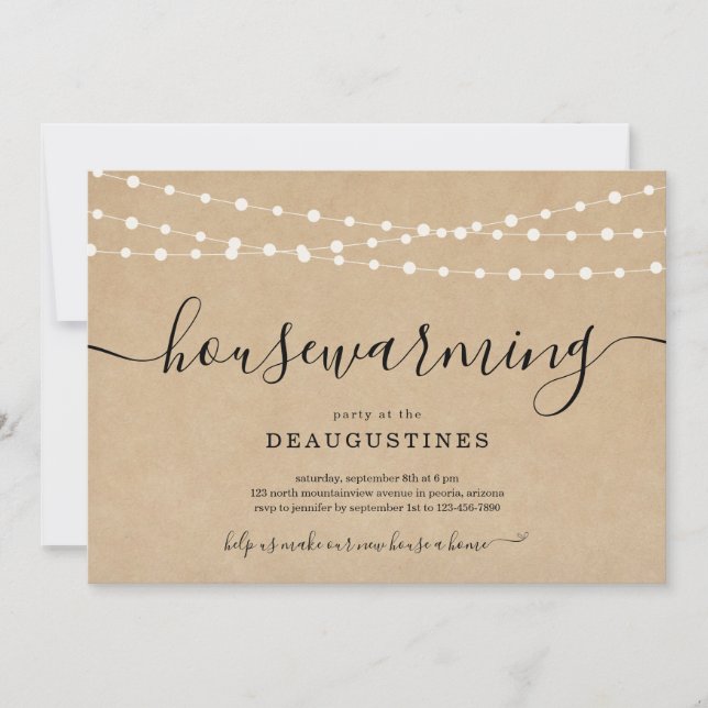 Faire-part Carton d'invitation rustique pour la pendaison de  (Devant)