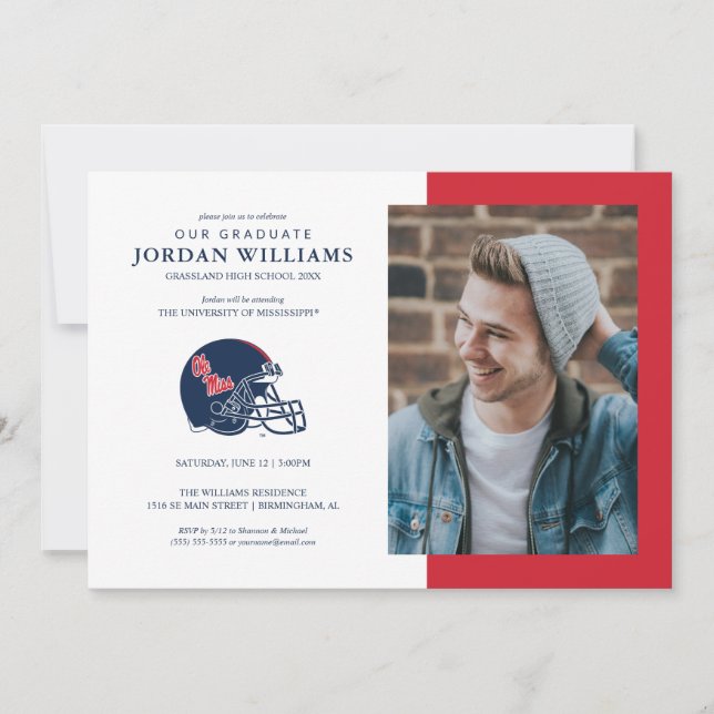 Faire-part Casque Ole Miss Football | bleu foncé (Devant)