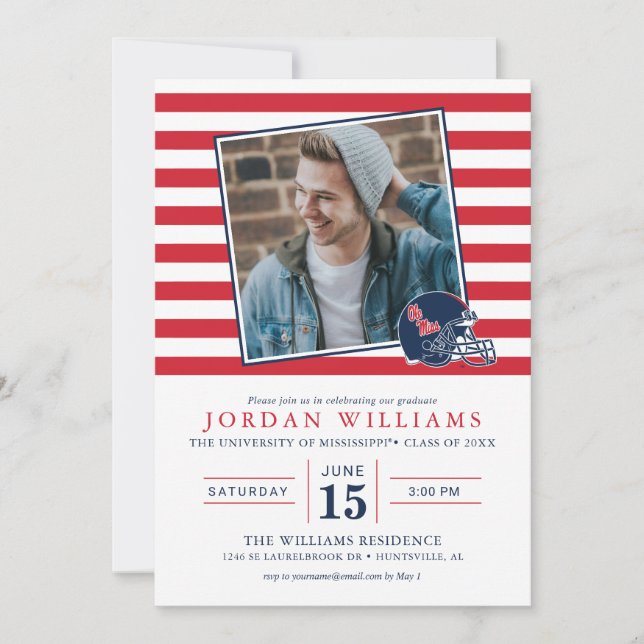 Faire-part Casque Ole Miss Football | bleu foncé (Devant)