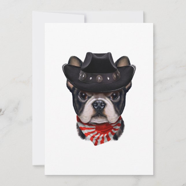 Faire-part Casquette de cowboy et Drapeau Français Bulldog po (Devant)