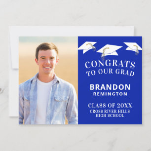 Faire-part Casquette de fin d'études photo Royle bleu et blan