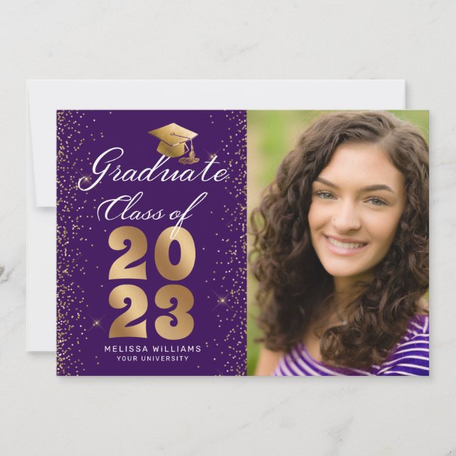 Faire-part Casquette de script moderne violet or Parties scin (Devant)