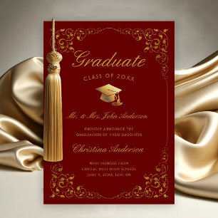 Faire-part Casquette Gold Ivy Script de Parents Maroon Gradua