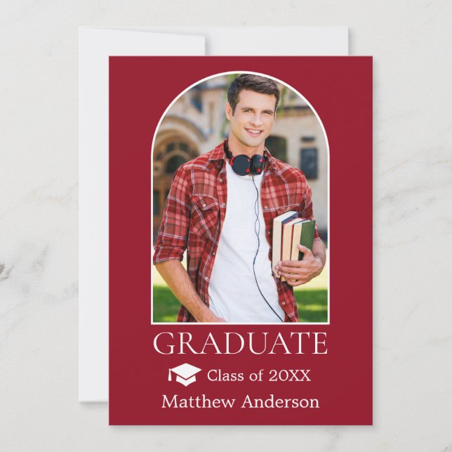 Faire-part Casquette moderne Arch Grad Photo Red Graduation (Devant)