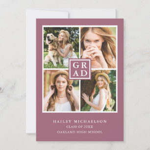 Faire-part Cassis violet moderne photo Collage Graduation