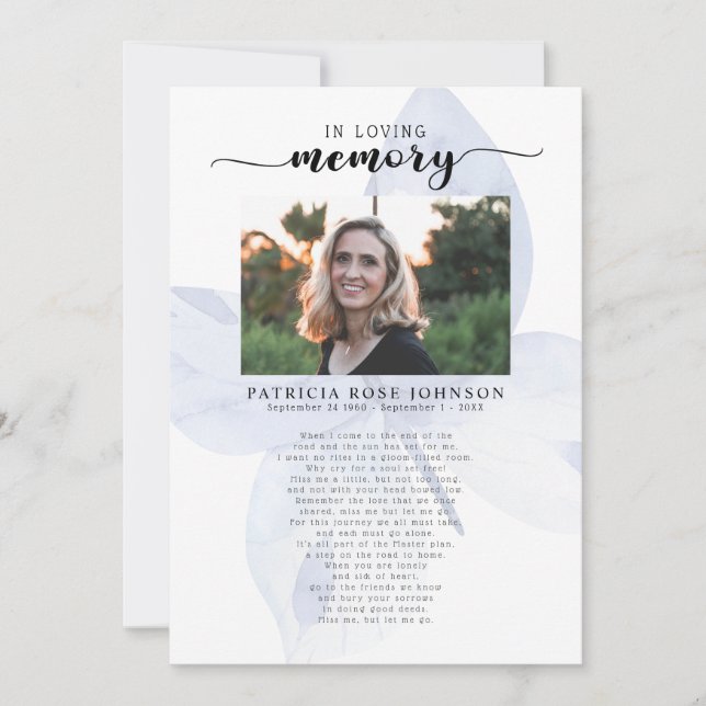 Faire-part Célébration de la vie Funeral Poem Card (Devant)