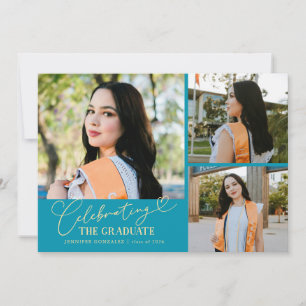 Faire-part Célébration du diplômé Aqua Blue Multi Photo
