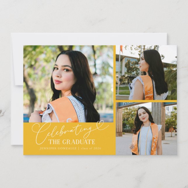 Faire-part Célébration du diplômé jaune multi photo (Devant)
