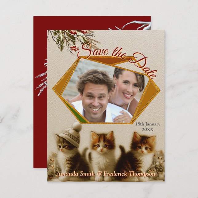 Faire-part Célébrations d'hiver dans la neige, avec Kittens (Devant / Derrière)