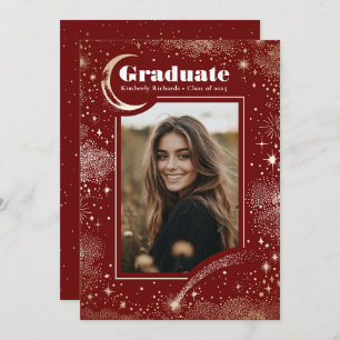 Faire-part Celestial moderne Red Graduate photo Graduate