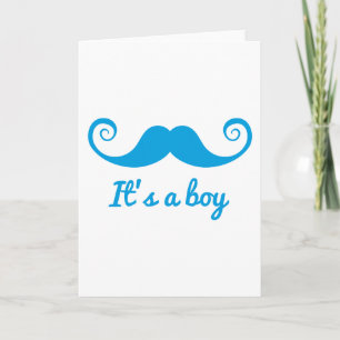 Faire-part c'est un design garçon avec moustache bleue pour b