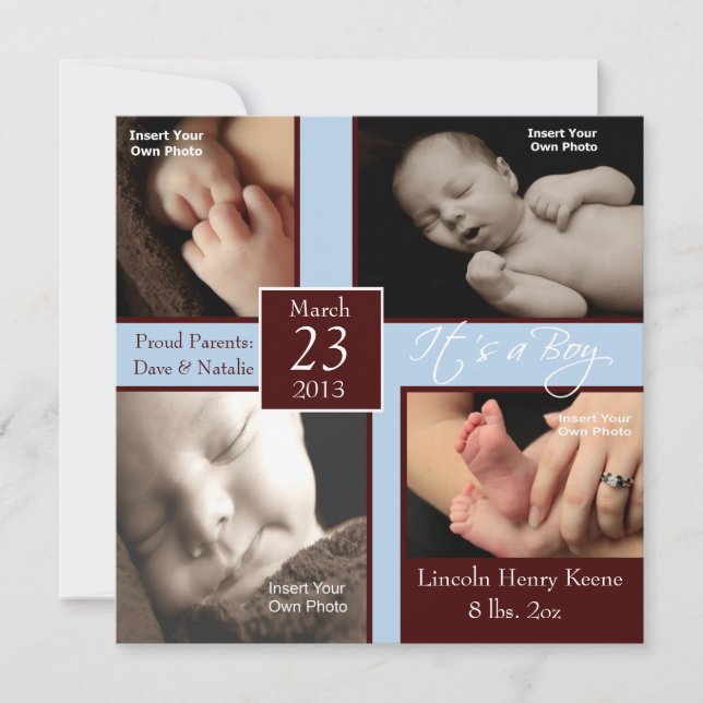Faire-part C'est un garçon Photo Collage Annonces de naissanc (Devant)