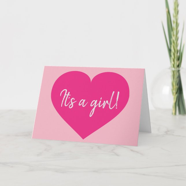 Faire-part C'est une fille ! coeur rose (Devant)