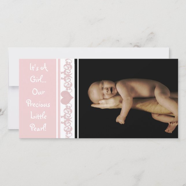 Faire-part C'est une fille... Notre Précieuse Petite Perle (Devant)
