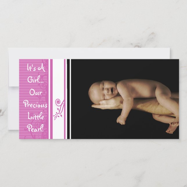 Faire-part C'est une fille... Notre Précieuse Petite Perle (Devant)