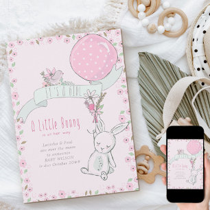 Faire-part C'est une fille Petit lapin avec ballon Annonce de