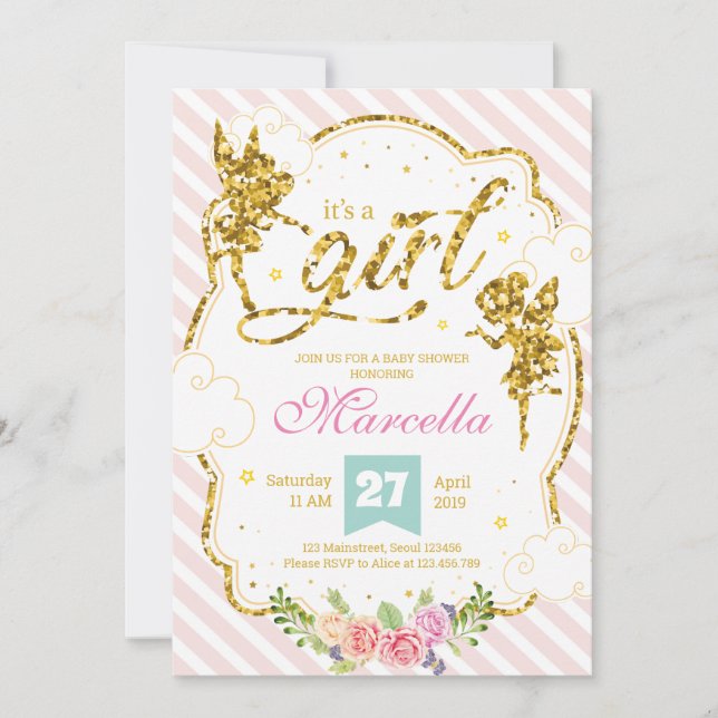 Faire-part c'est une parties scintillant de fées pour filles (Devant)