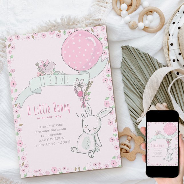 Faire-part C'est une petite fille lapin avec la Grossesse des (Créateur téléchargé)