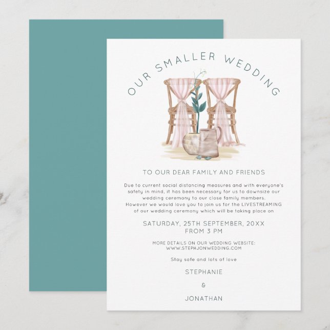 Faire-part Chaises de mariage bohème plus petites pour une ré (Devant / Derrière)