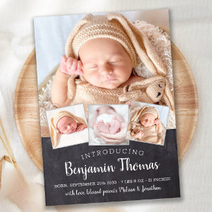 Faire-part Chalkboard Baby Personnalisé 4 Photo Collage Naiss
