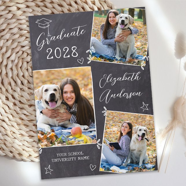 Faire-part Chalkboard Doodle 3 Photo Graduation unique (Créateur téléchargé)