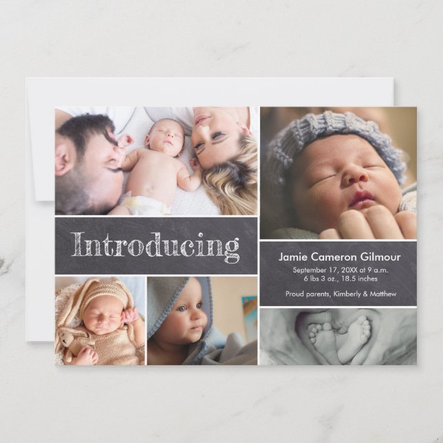 Faire-part Chalkboard Simple Introduire Baby Multiples Photos (Devant)