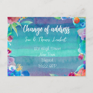 Faire-part Changement d'adresse carte postale couleur eau