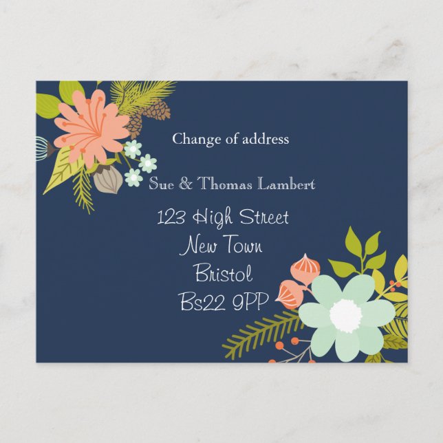 Faire-part changement d'adresse carte postale florale (Devant)