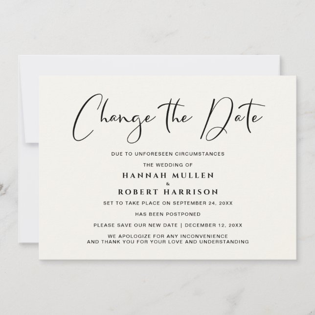 Faire-part Changement de date de mariage Report léger crème (Devant)
