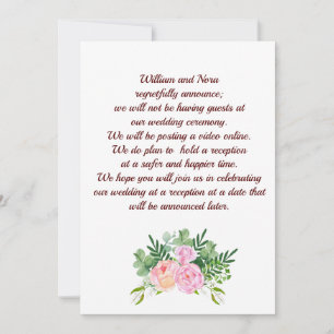 Faire-part Changement de plans de mariage, avec pivoine rose